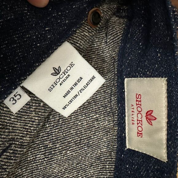 SHOCKOE ATELIER Jeans Navy Blue Straight Button Fly Cotton Stretch - Picture 11 of 15